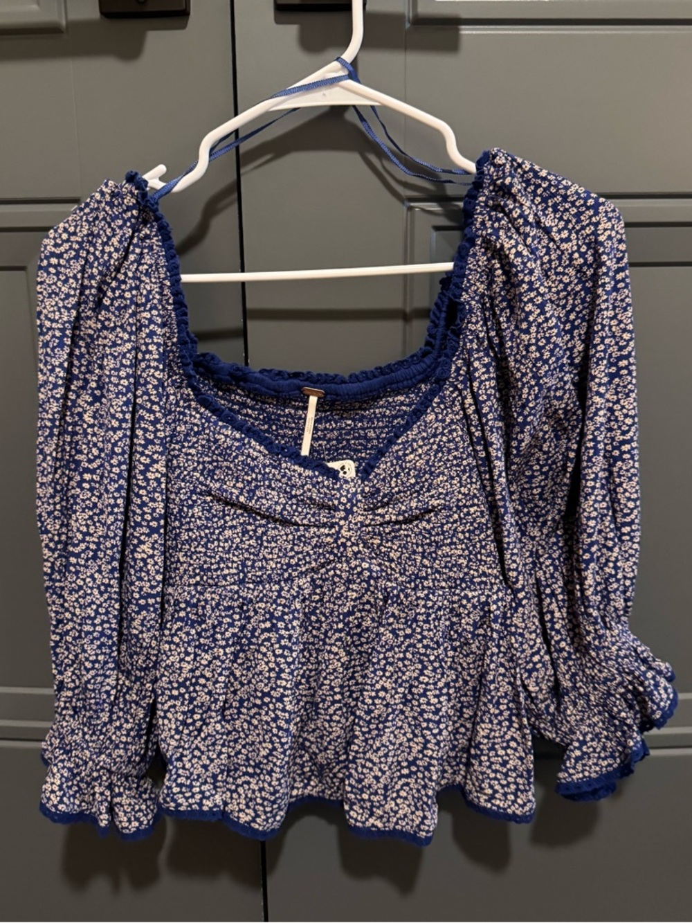 Free People Brittnee Print Smocked Back Peplum Top